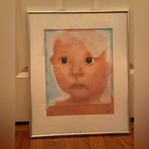 Hand painted airbrush baby illustration.